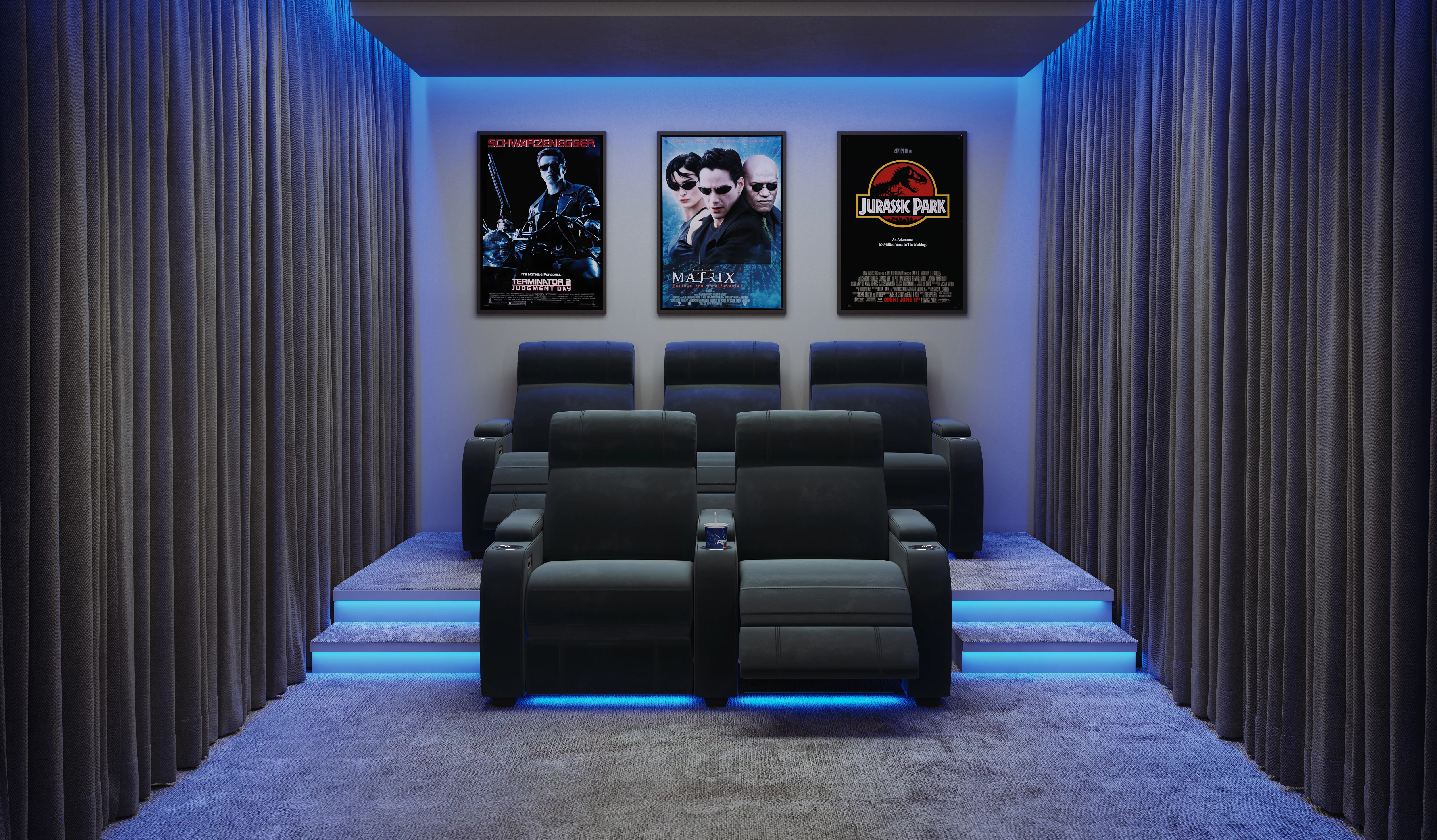 Compacte bioscoopstoelen in kleine ruimte